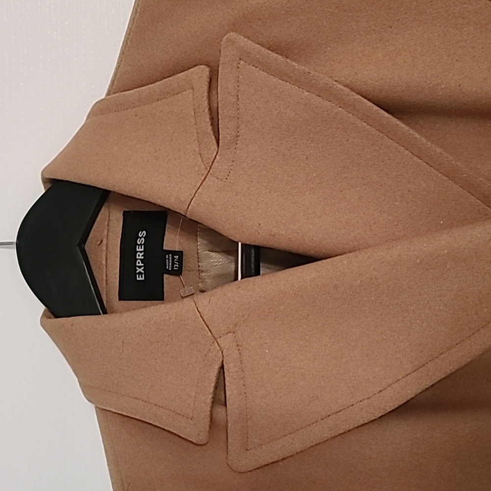Express Women's Camel Tan Double-Breasted Pea Coat - Picture 2 of 4